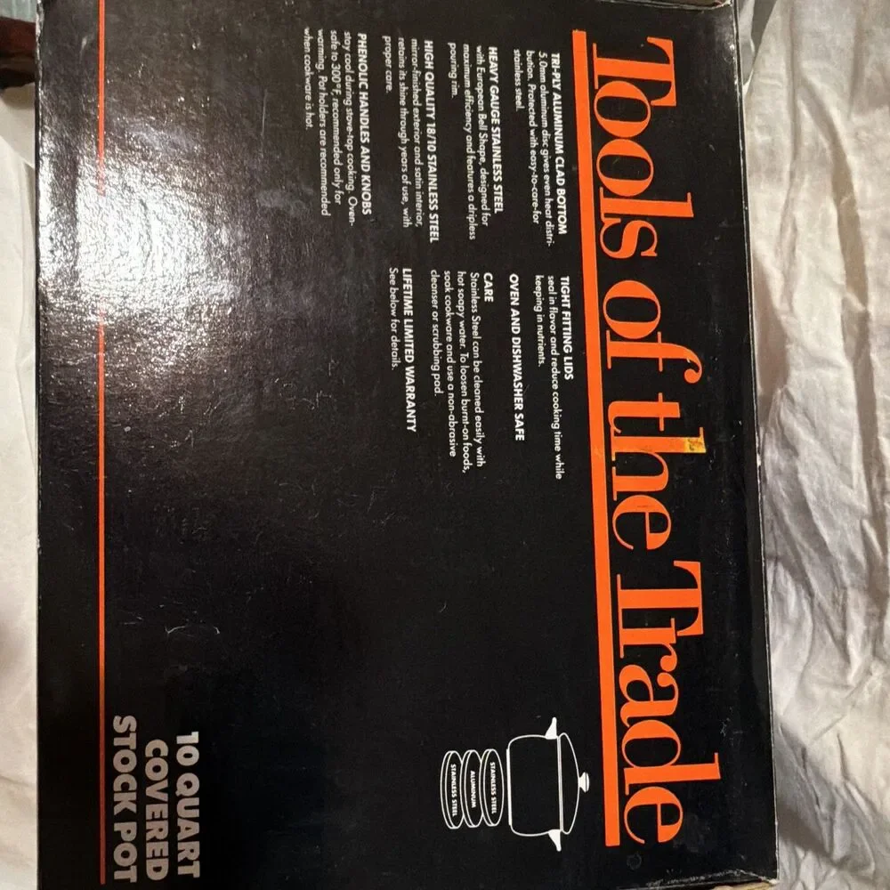 NEW OLD STOCK-Tools of the Trade 10 Qt 18/10 Stainless Stockpot w/ Lid 10678-NIB